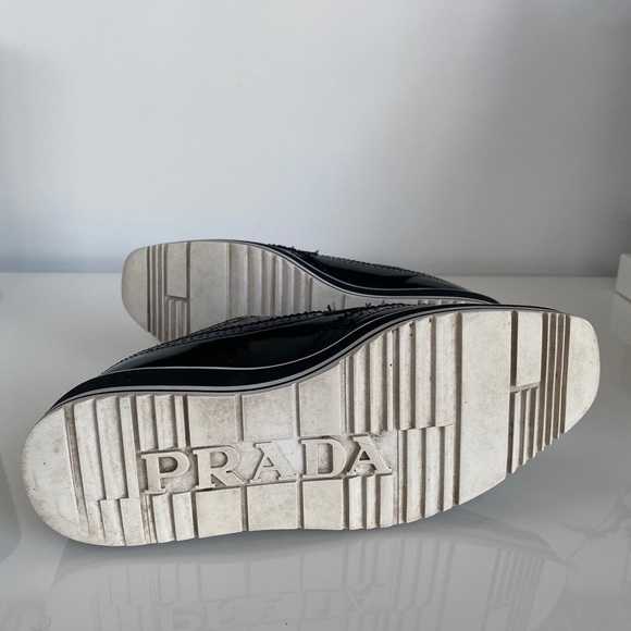 SOLD - Prada SS 2011 Black Brushed Leather Wingtip Brogues Derby Creeper 37/ - Picture 12 of 16